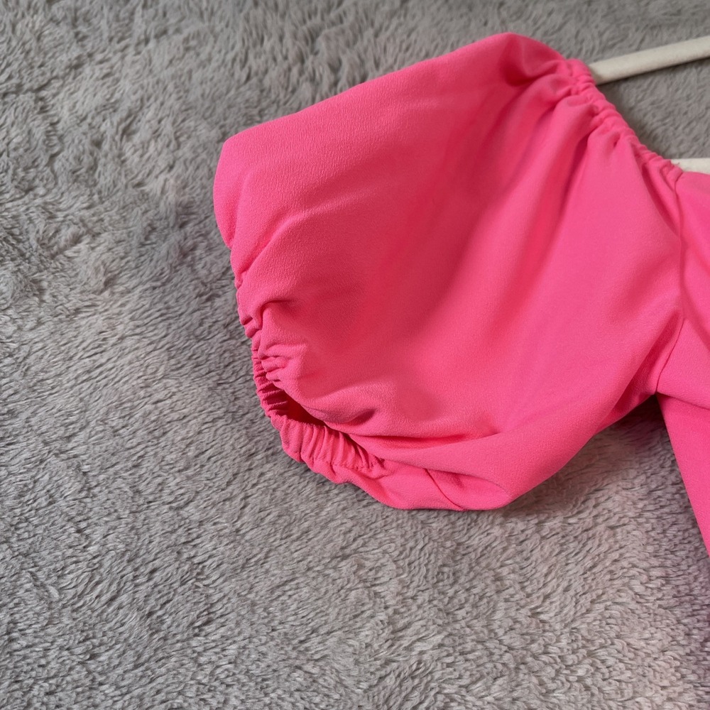 Lilly Pulitzer Sz‎ 4 Pink Off-The-Shoulder Puff Sleeve Wide Leg Jumpsuit - Picture 10 of 11